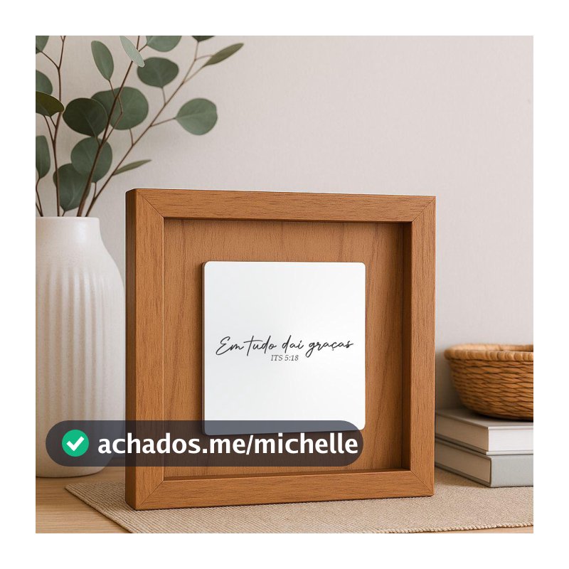 Quadro Decorativo em Madeira Quadrado 20x20 com Placa de Espelho Gravado com Frase Religiosa Sala Quarto Casa Decoração