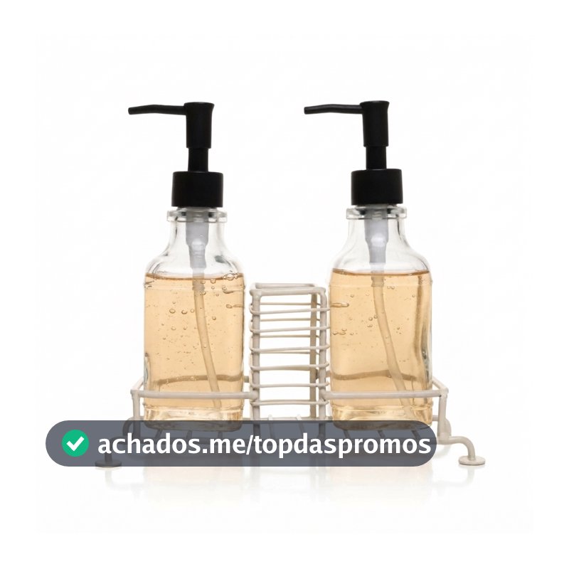 Porta Sabonete Líquido Duplo com Suporte para Esponja 280ml Preto Vidro Lyor Dispenser Pia Cozinha Banheiro e Lavanderia