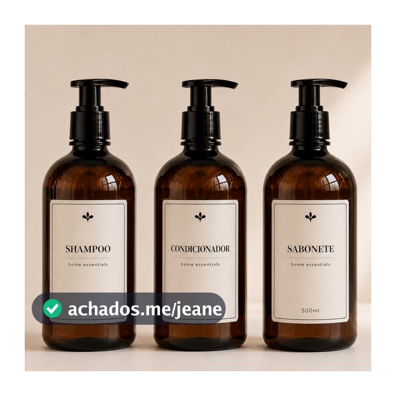 Frascos para shampoo, condicionador e sabonete 500ml âmbar kit para banheiro