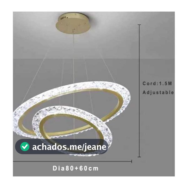 Lustre Pendente LED Ouro Moderno 60x80 Bivolt Bordas Cristal