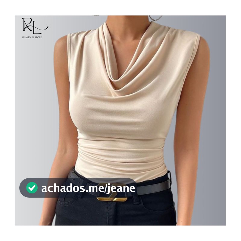 Blusa Feminina Regata Gola Boba Suplex Premium Elegante Social Casual Drapeada Moda Chic