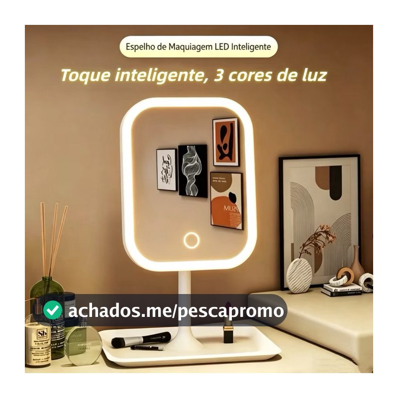 Espelho Para Maquiagem Mesa Inteligente Com Luz De Claro Led Portátil Dobrável Ajustável