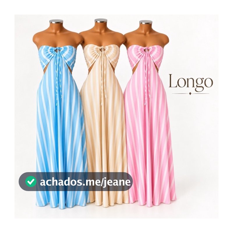Vestido Longo Listrado Cut Out Verão 2026 – Moda Praia Elegante