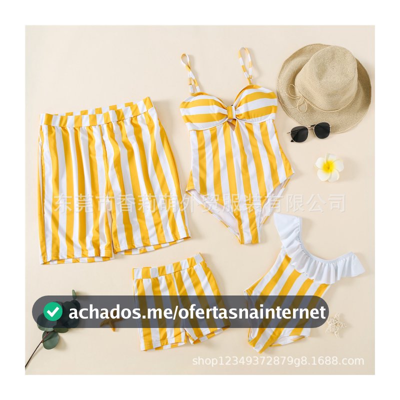 Família Maiô Mãe Filha Roupa De Banho Pai Filho Nadar Shorts 2026 Verão Listrado E Biquíni Terno Combinando
