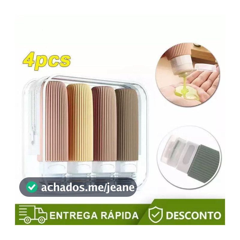 Frascos de Silicone para Viagem, Anti-Vazamento, 4 Peças para Cosméticos e Skincare