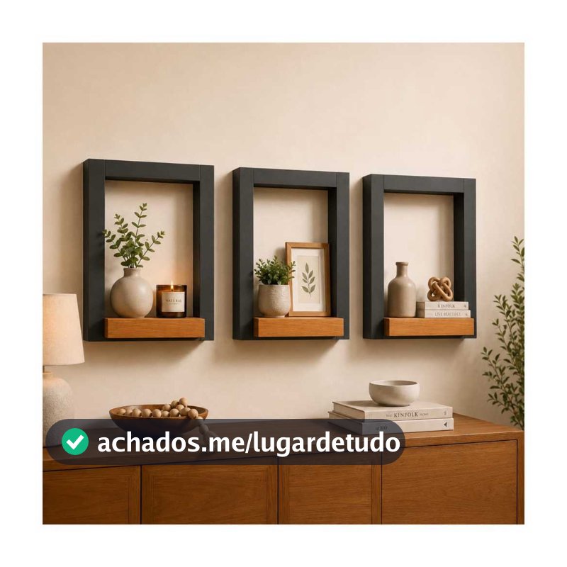 Kit 3 Prateleira Estilo Industrial 25x3O cm modelo Quadro - Ideal para Sala, Quarto, Cozinha e Banheiro