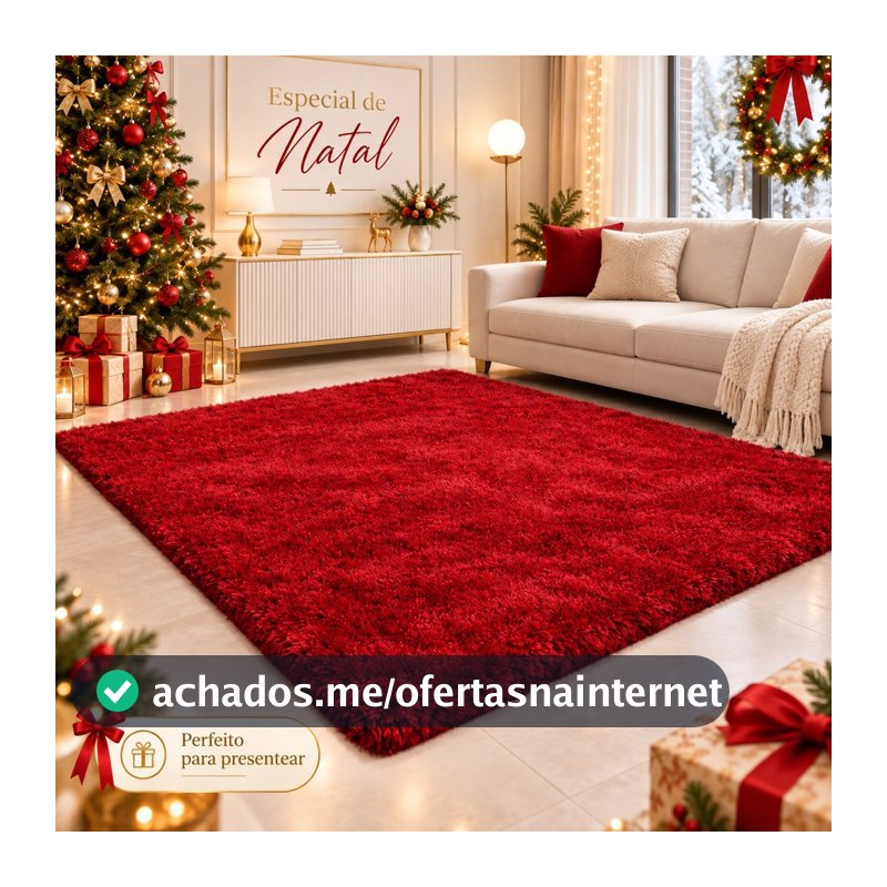 Tapete Vermelho Natal 2,00 x 1,40m Felpudo Peludo Extra Macio Elegante Antiderrapante