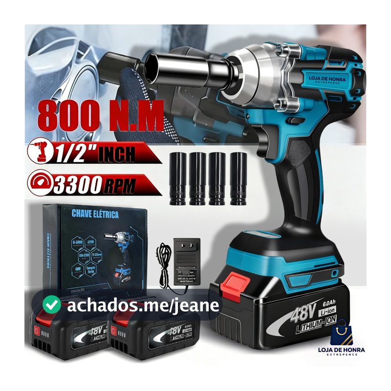 Chave De Impacto Brushless 800 Nm 2 Baterias 48v de torque sem escova