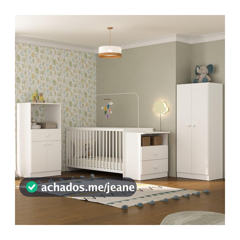 Quarto de Bebe Completo Infantil com Berço Cômoda Olívia Multimóveis Branco