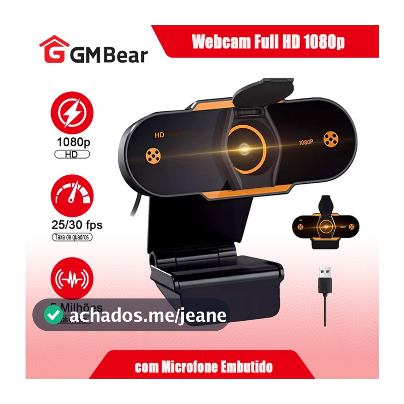 GM Bear Webcam Câmera Full Hd 1080p 360 Graus Videoconferência Streamcam Web Cam Entrada Usb Com Microfone