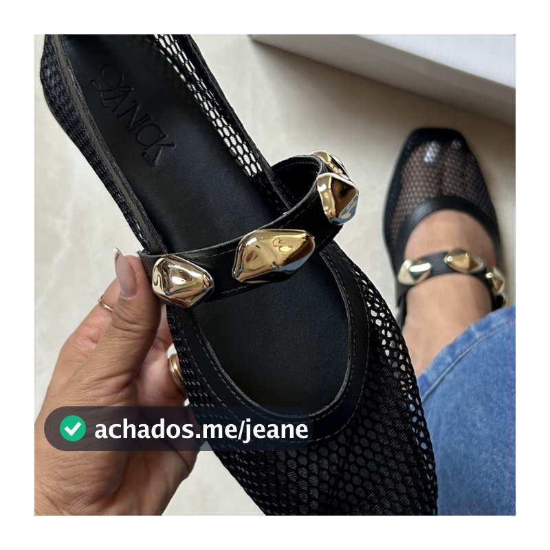Sapatilha Feminina Tela Vazada com Apliques Dourados Confortável Moda Tendencia Leve Luxo