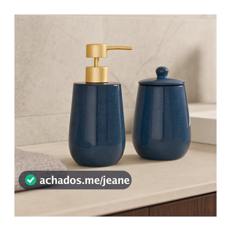 Kit Banheiro Lavabo 2 peças em Cerâmica Azul Reactive - Lyor
