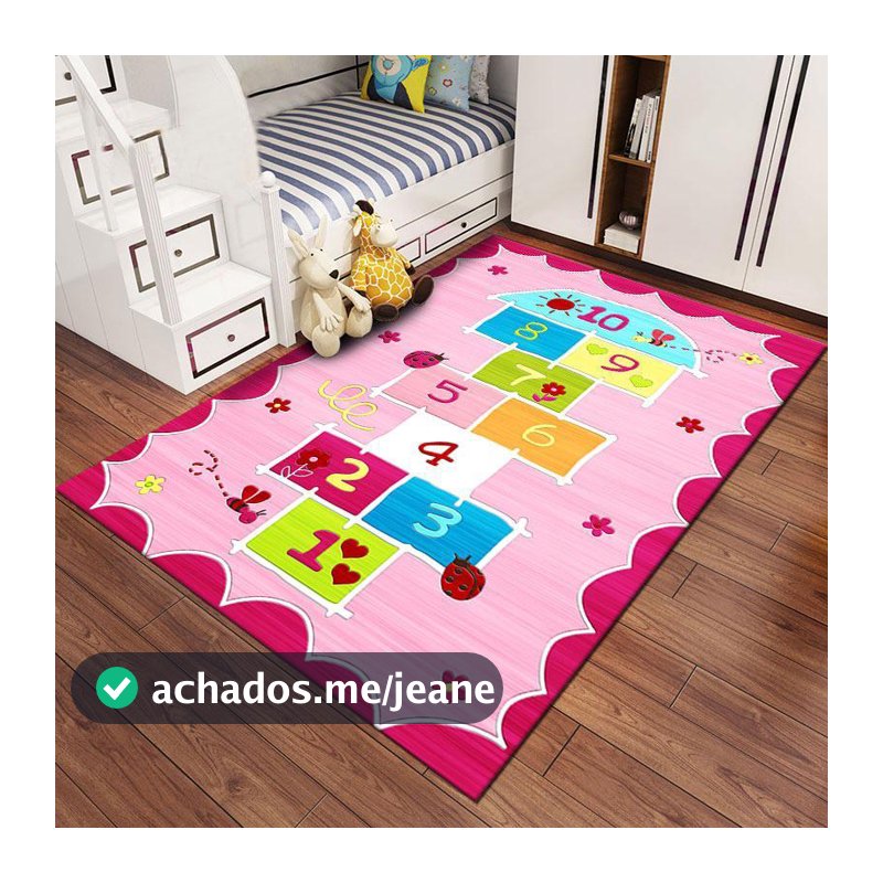 Tapete Kids Amarelinha Pink e Azul 1,00x1,50 Antiderrapante Estilo Belga Flannel