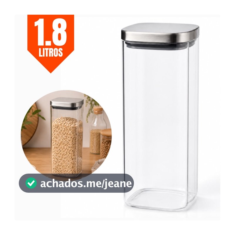 Pote Hermético de VIDRO Borossilicato1,8L com Tampa em Inox para Mantimentos e Alimentos