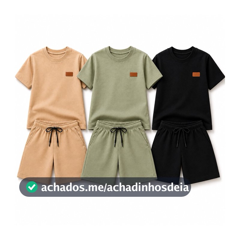 Kit 6 Peças Menino Conjunto Infantil Monocromático Premium Camiseta Shorts Algodão