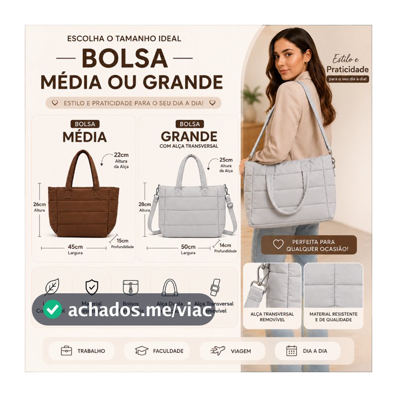 Bolsa Feminina de Ombro Média Universidade Lazer Casual Viagem Linda