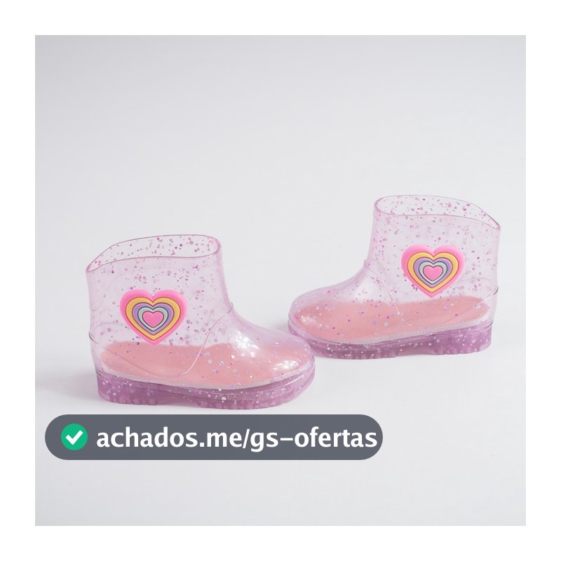 Bota Galocha Baby Infantil Enfeite Coração Leve Impermeável Antiderrapante Para Meninas