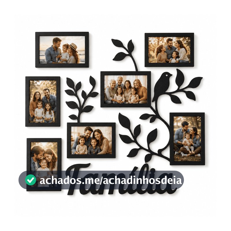 Porta Retrato Parede MDF Família 7 Fotos Decorativo Galhos Sala Quarto