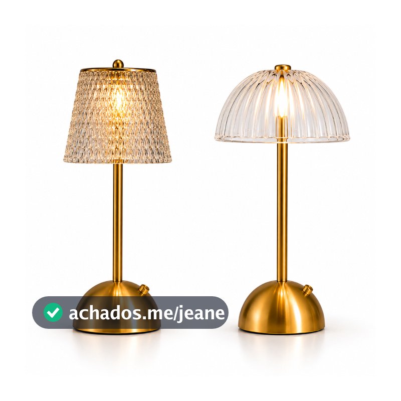 Luminária de Mesa LED Touch Recarregável USB-C Dourada 3 Tons de Luz Abajur Sem Fio para Quarto Escritório