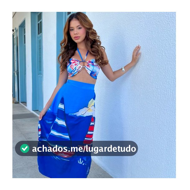 Conjunto Feminino Top + Saia  Estampado Digital Verão Praia Náutico Elegance  Leve Moda Blogueira Paty Nordestina