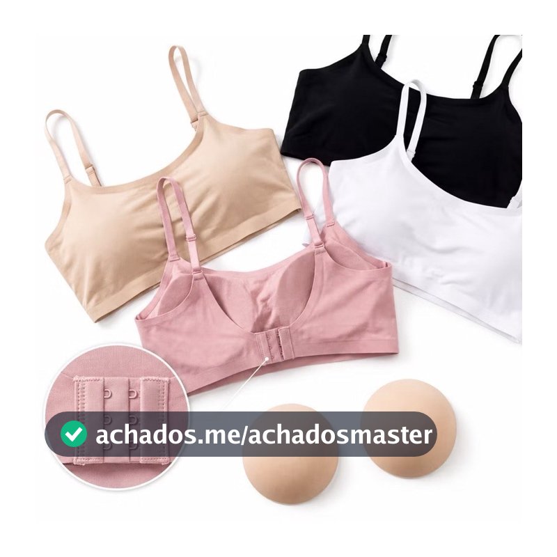 Sutiãs Top Femininos Sem Costura com Bojo Fixo Sem Aro Alças comfecho Confortável Não Marca