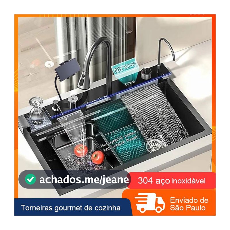 Cuba Gourmet Pia Aço Inox 304 Cozinha Cascata Smart Multifuncional Pia Inteligente Premium Completa