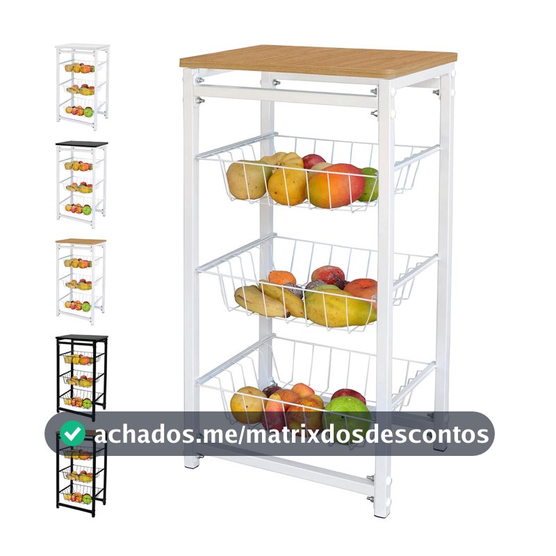 Fruteira De Chao Cozinha Tampo Madeira Florenca de Ferro