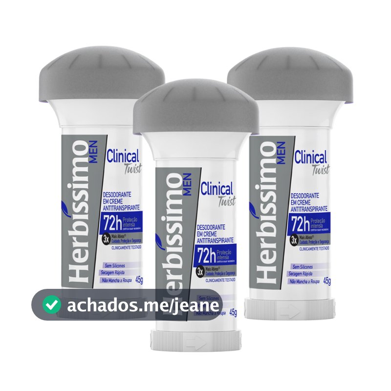 Kit Desodorante Twist Antitranspirante Herbíssimo Clinical Men 45G (3 unidades)