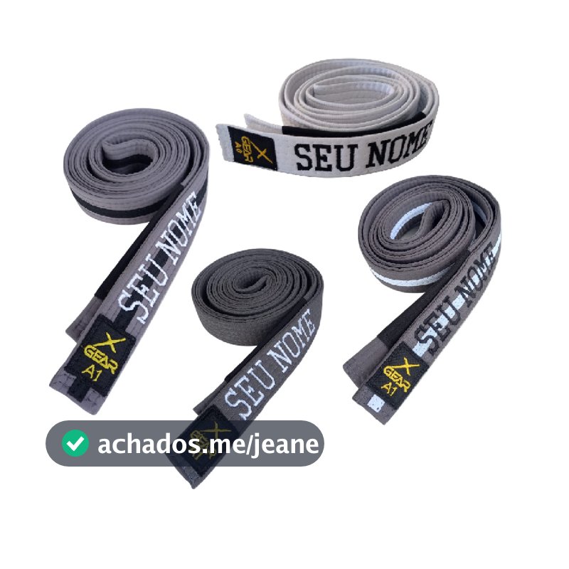 Faixa Infantil Jiu Jitsu Xgear com nome Bordado Branca Cinza