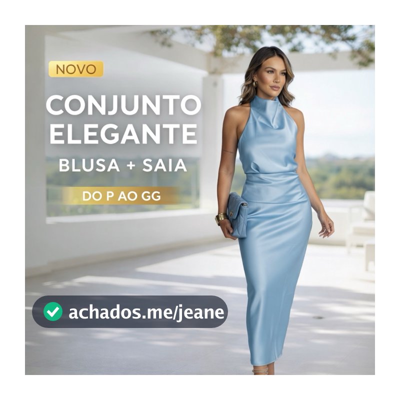 Conjunto Feminino Elegante Cetim Blusa Frente Única + Saia Midi Social Festa Casamento Igreja Formatura P M G GG