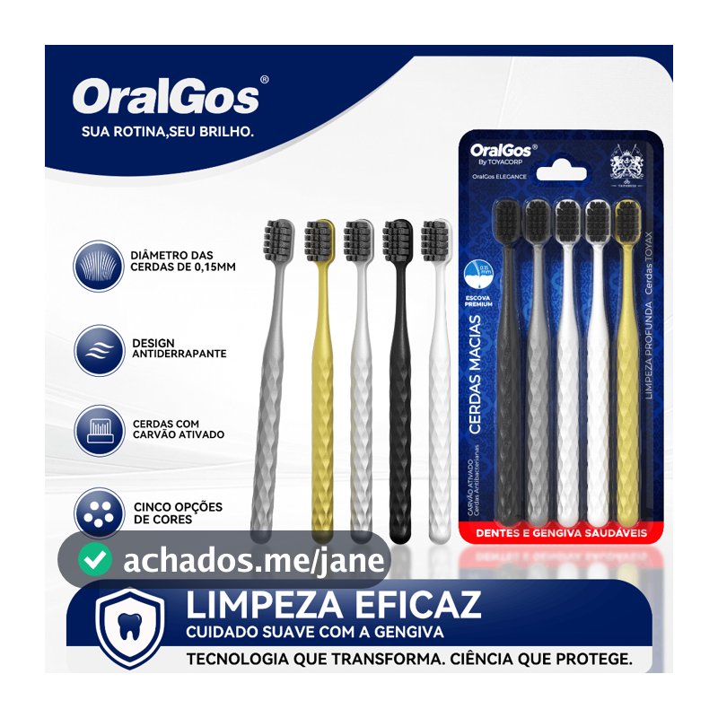 OralGos Escova Premium com Cerdas de Carvão,Cerdas de altadensidade+Pega Antiderrapante