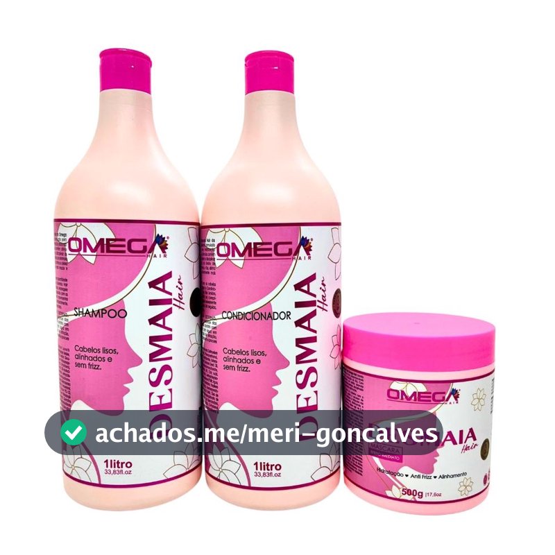 Kit de Alisamento Capilar Desmaia Hair Shampoo + Condicionador 1L + Máscara Omega Hair