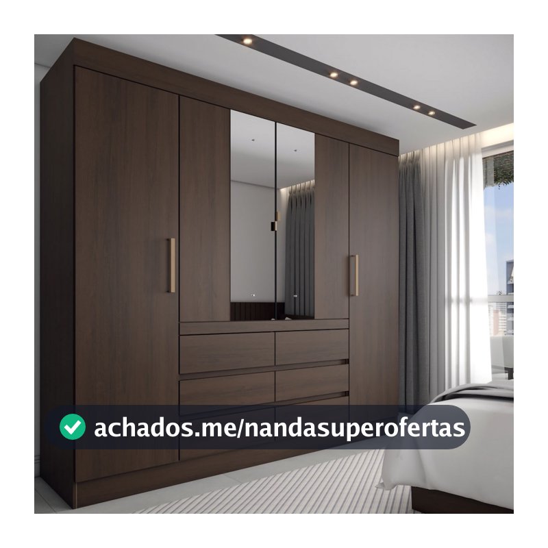 Guarda-Roupa Casal Honey 4 Portas 6 Gavetas com Espelho