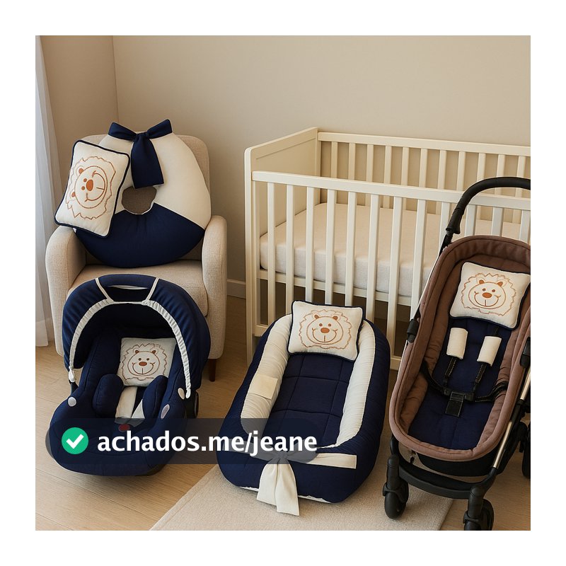 Kit Enxoval de Bebê 8 Peças: Ninho Redutor, Almofada de Amamentação, Capa Bebê Conforto e Carrinho
