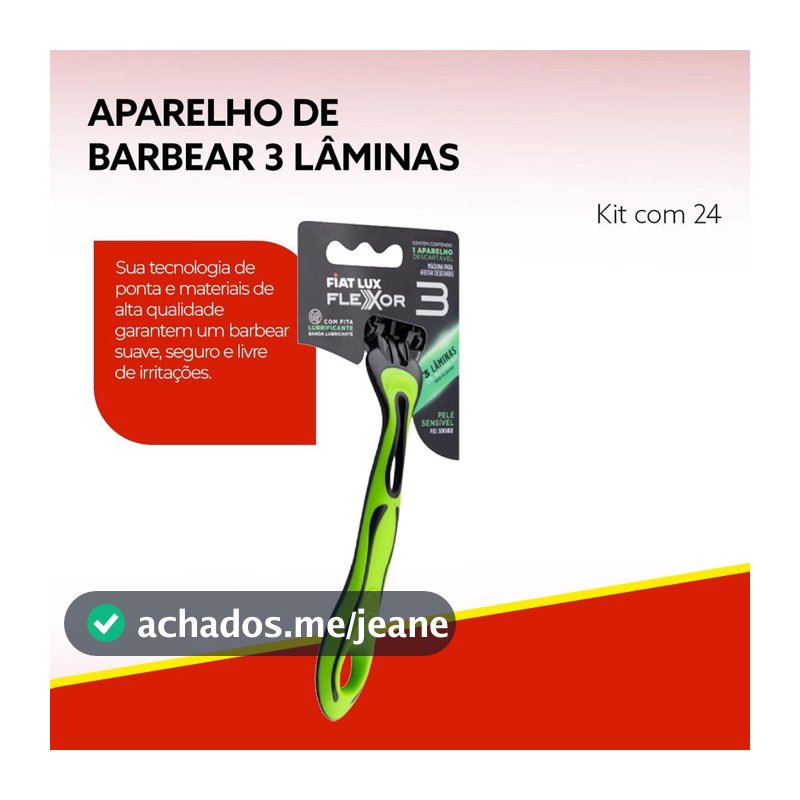 Kit Barbeador Descartável Aparelhos de Barbear Com 3 Lâminas Com 24 Unidades Fiat Lux Flexor