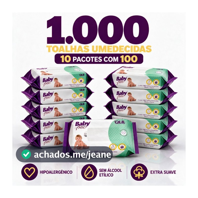 Caixa com 10 Lenços/Toalhas Umedecidas Baby Free c/ 100 Unidades Cada