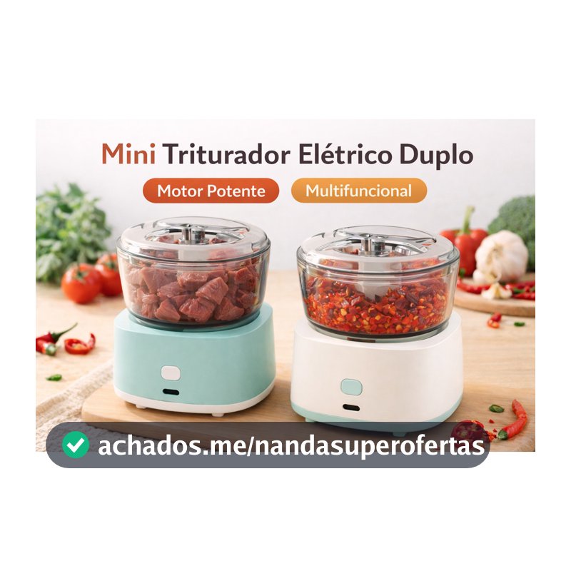 Mini Triturador Elétrico Duplo Recarregável USB – Processador de Alimentos Multifuncional para Carne, Alho e Legumes