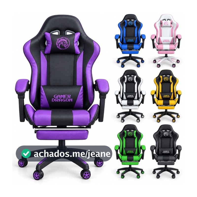 Cadeira Gamer Ergonômica Reclinável Giratória Ajuste Altura Escritório DG-02 Apoio Pés