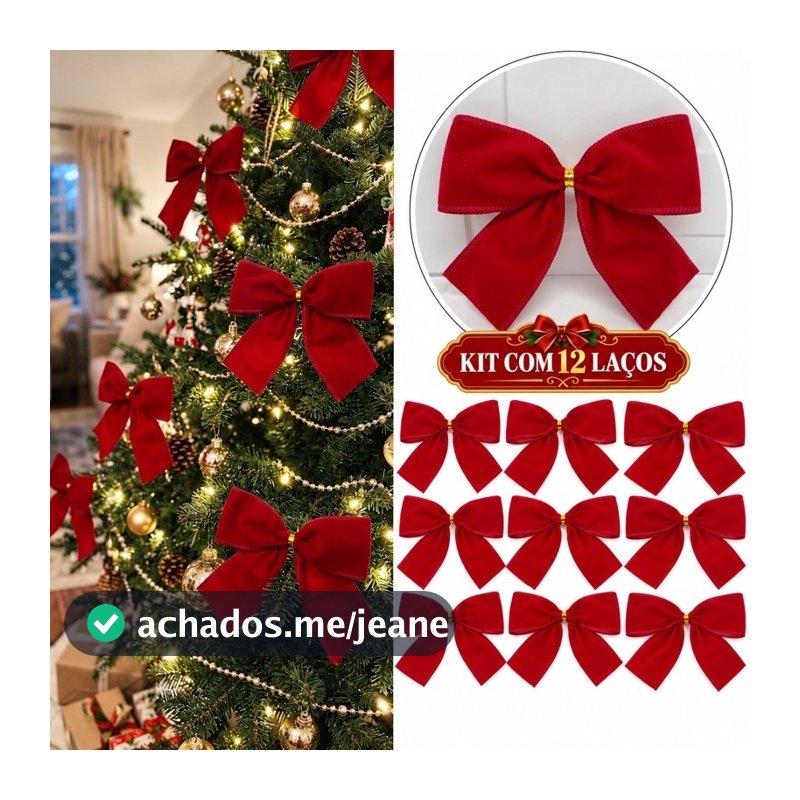 Kit 12 Laços Natalinos Pronto Árvore de Natal