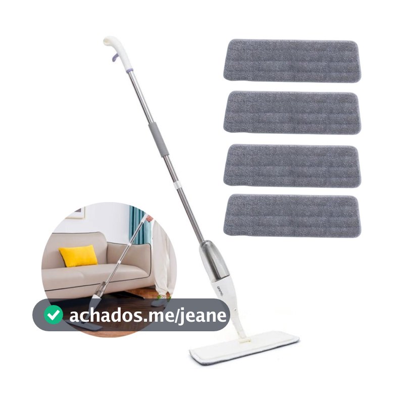 Mop Spray Giratório Limpeza Flash Mágico Rodo Esfregão Com Reservatório + 4 Refil Extra