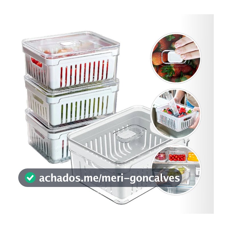 Kit 4 Organizadores 2,2 Litros Geladeira Acrílico para Legumes Vegetais Frutas Verduras Cozinha OU