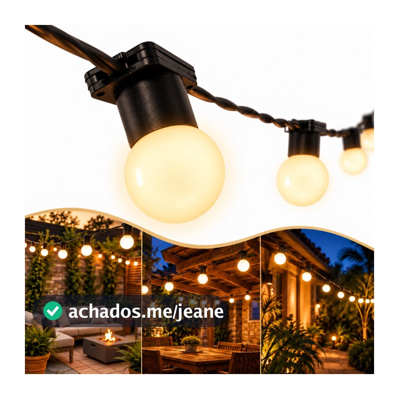 Varal de Luz 10 metros LED Externo Lâmpadas Inclusas Cordão Decorativo Área Externa Natal Pergolado