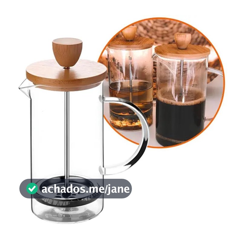 Cafeteira Prensa Francesa Vidro 350ml Com Tampa Bambu Café
