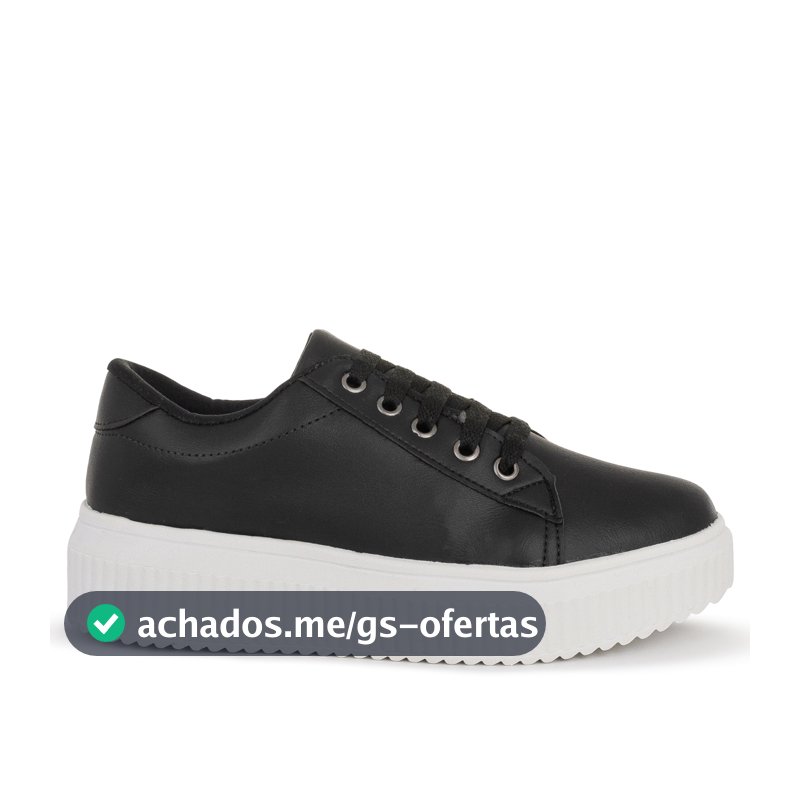 Tênis Feminino Casual Grip Caixa Alta Preto Com Cordão Leve e Confortável Ref: 1.100