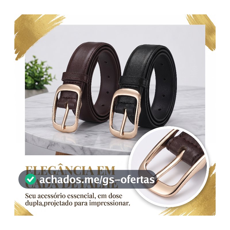 2 cintos de cintura de mulheres com barras de ouro, porosos e não perforados, adequados para jeans e vestidos