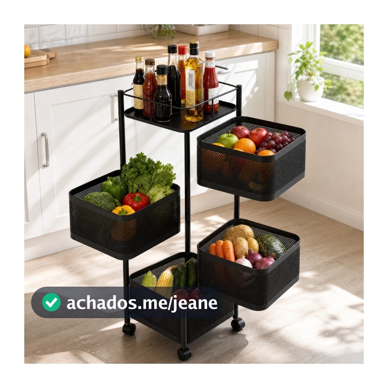 Fruteira De Chão 4 Cestos Articulados Metal Cozinha Organizador Vertical Com Rodinhas
