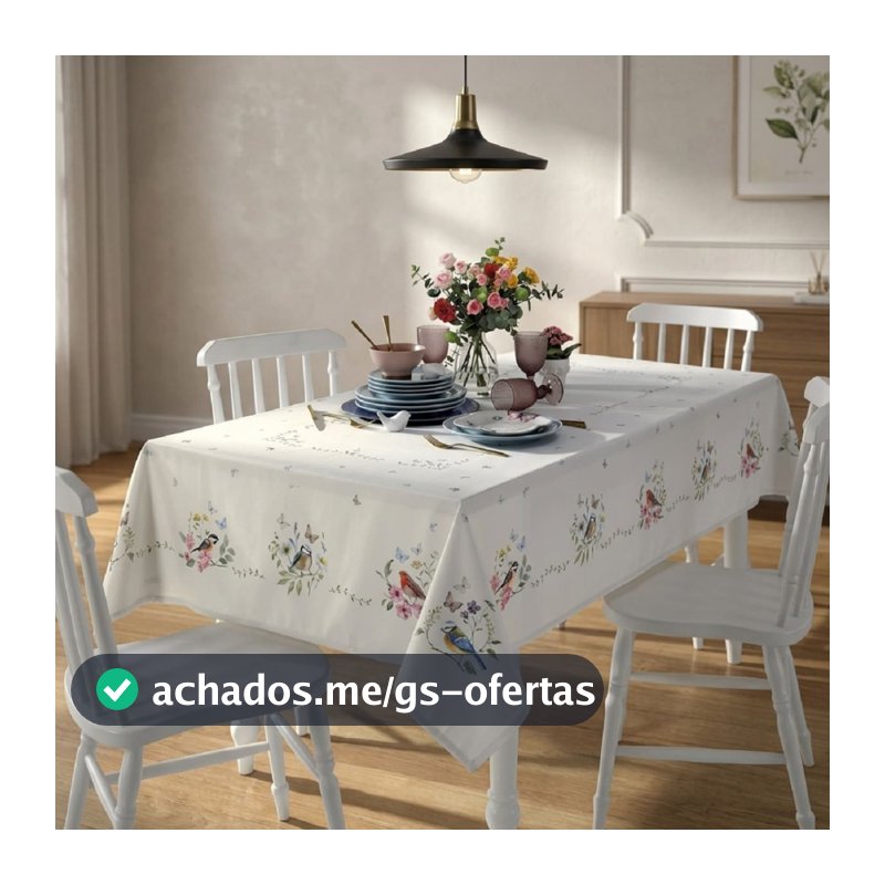Toalha de Mesa Impermeavel Dohler Renova Jardim Pássaros Clean Limpa Fácil Repele agua Jantar