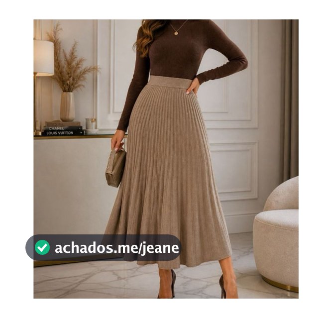 Saia Midi Plissada Tricot Mousse Cintura Alta Modeladora Sofisticada Premium