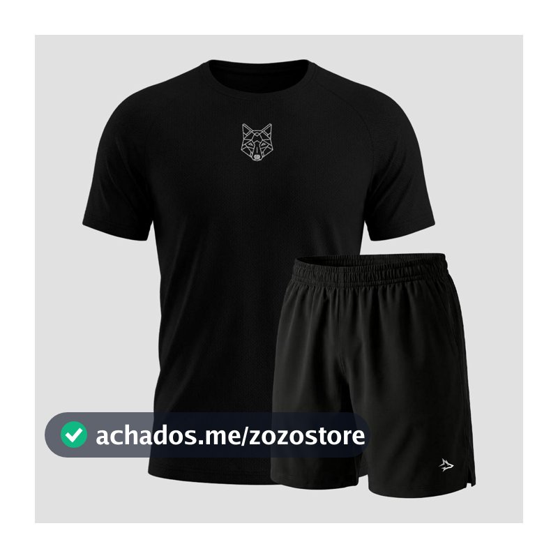 Kit Bermuda Lobo+Camiseta Lobo Dry Fitness Academia Alpha Co