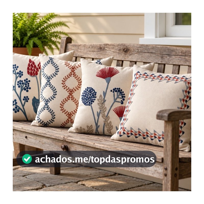 4 capas almofada linho estampas boho azul e terra 43x43cm decoração casa banco varanda sofá